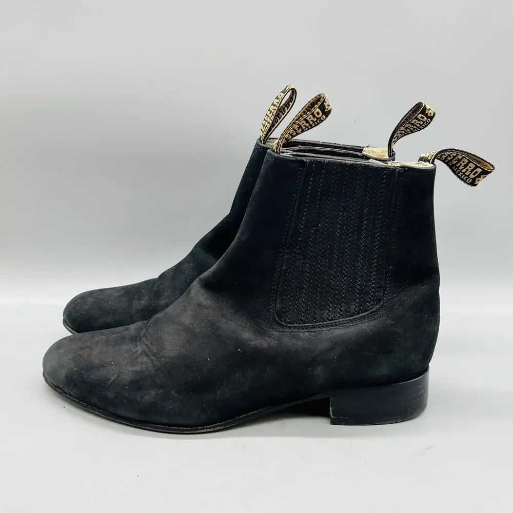 El Besserro Boots Mens 8.5 Black Suede Chelsea Ankle Booties Low Heel Shoes